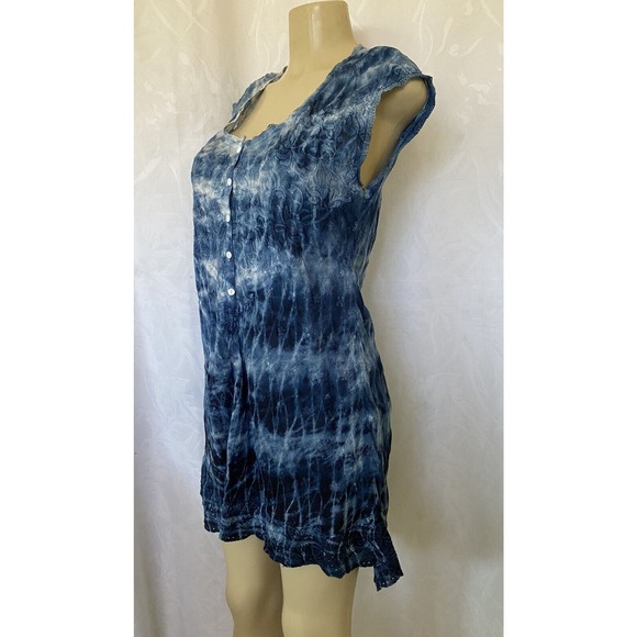 Johnny Was Tunic Dress Blue Tie Dye Eyelet Embroidery Sleeveless Button … - Picture 2 of 8